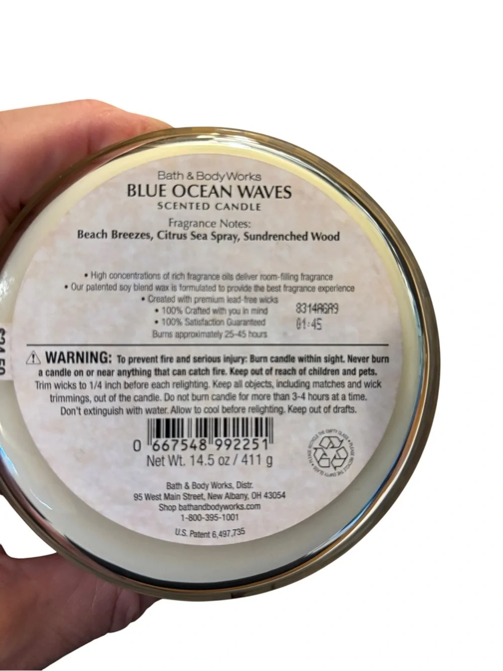 Bath & Body Works 3-Wick Scented Candle - Blue Ocean Waves